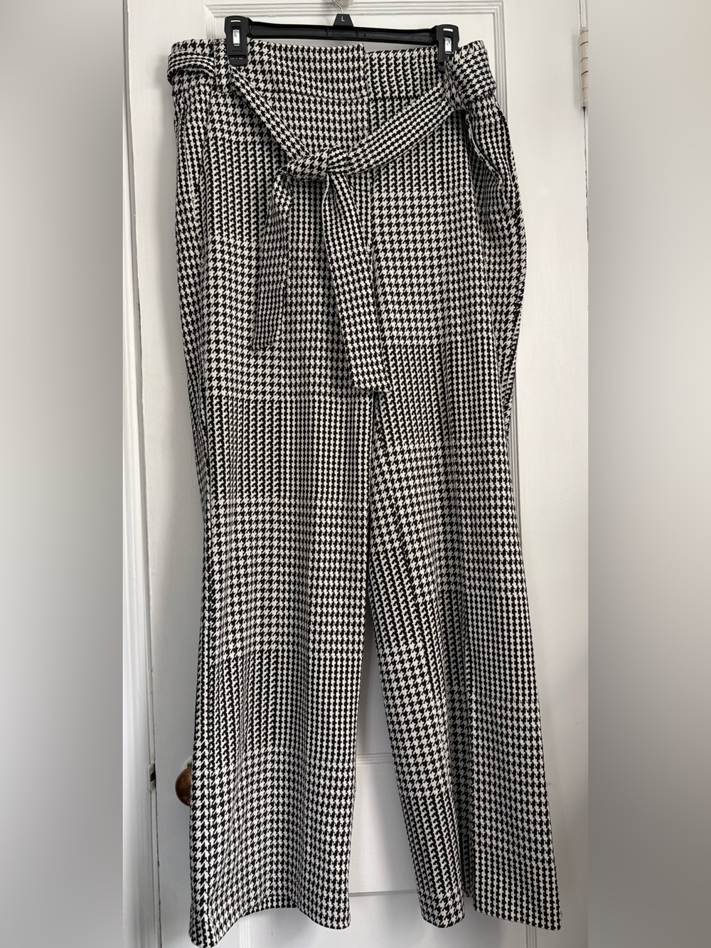 NY & Co Black & White Houndstooth Patchwork Wide-Leg Pants Tie Waist Sz: XL NWT